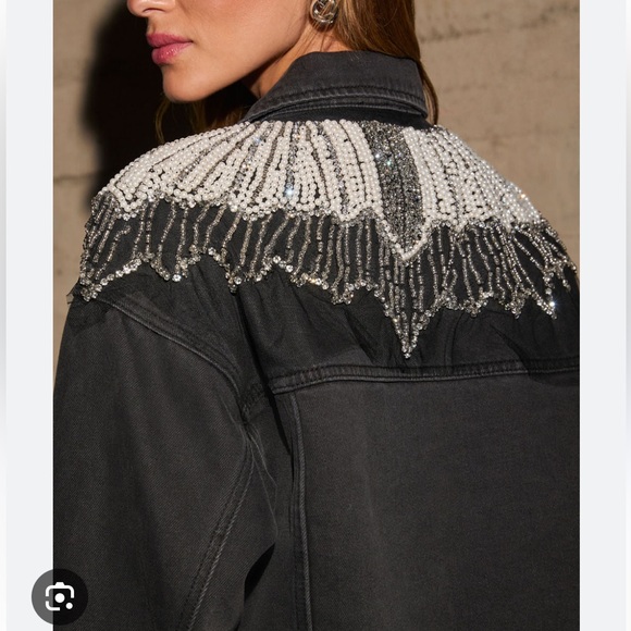 Vici Black Denim Jacket with Rhinestone Accents - Picture 2 of 7